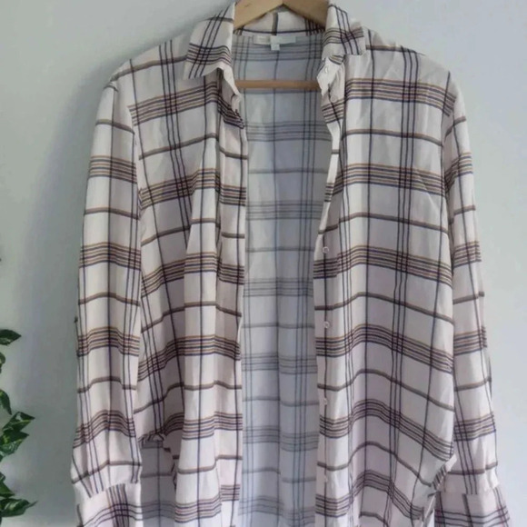 MAJE Capali Carreaux Beige Check Twill Button Up Shirt Blouse, Size M - Picture 3 of 6